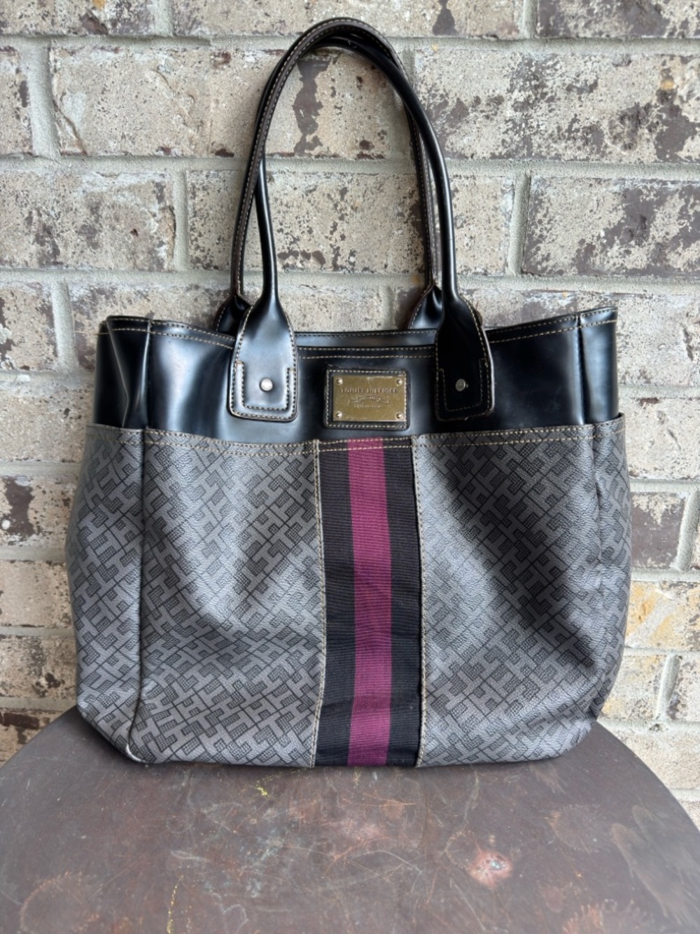 Tommy Hilfiger America Classic Shoulder Tote Bag Handbag Black Monogram